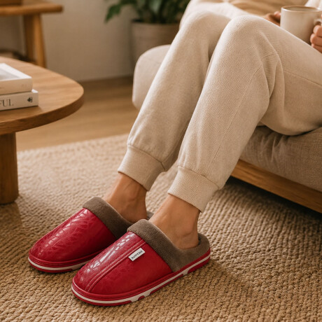 Set Pantufla Cuerina Unisex + Calienta Cama 1 Pza 3 Niveles Rojo