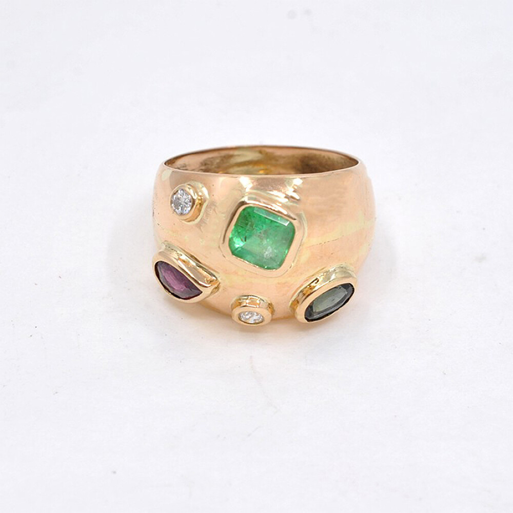 Anillo En Oro 18K, Zafiro, Rubi, Esmeralda Y Brillante Anillo En Oro 18K, Zafiro, Rubi, Esmeralda Y Brillante