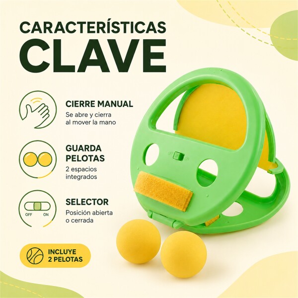 Raqueta Lanza y Atrapa Pelota con 2 Bolas Verde