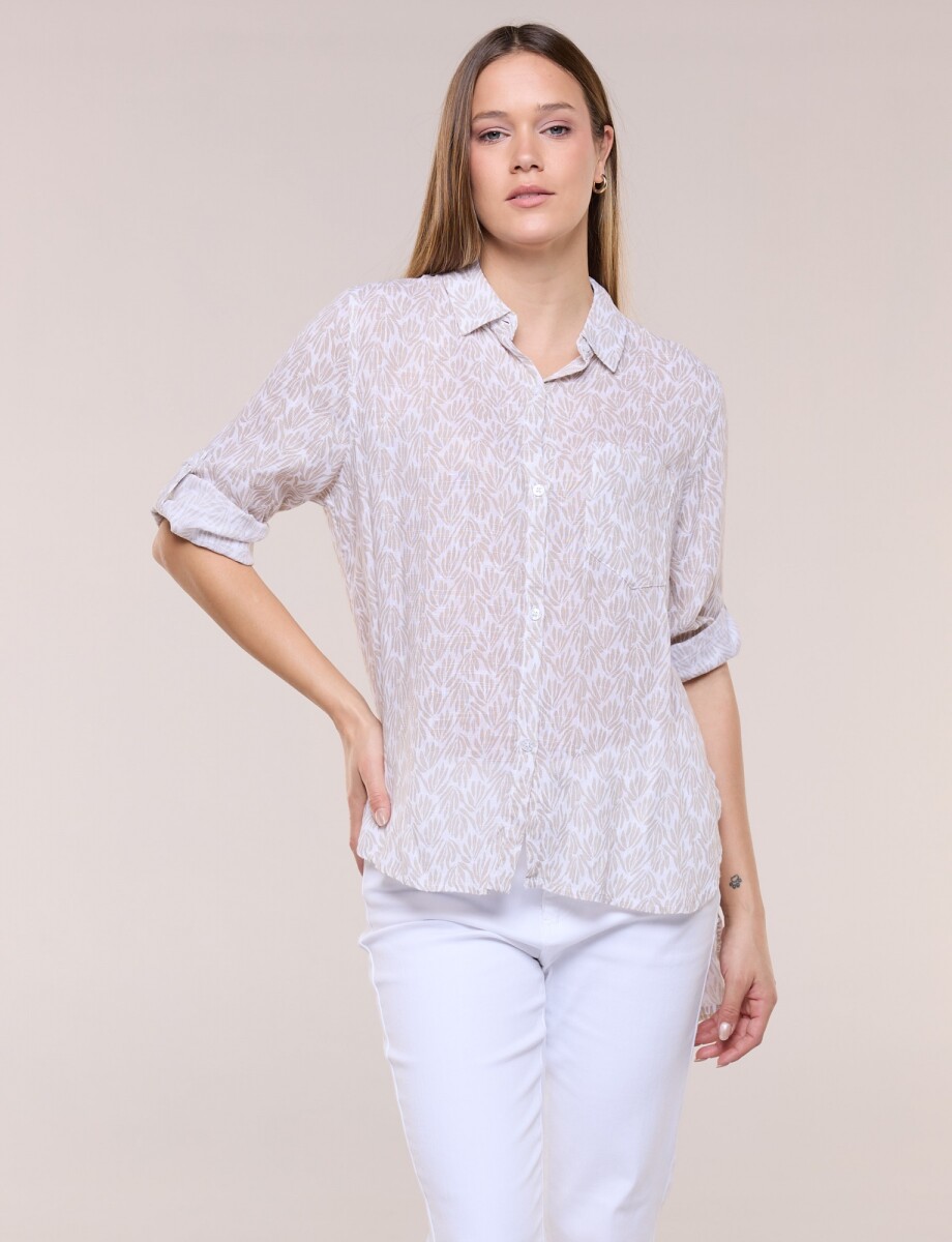 Camisa Holgada Estampa Botánica - Beige 