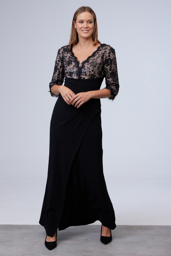 Vestido Maxi Bordado NEGRO/BEIGE