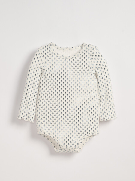 Body Manga Larga Rib Estampado Flores Blanco