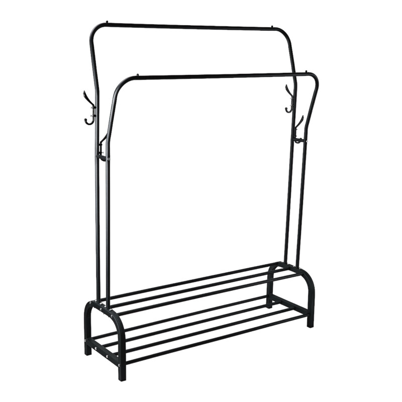 Perchero Organizador Metal Doble Con Zapatera Doble Negro