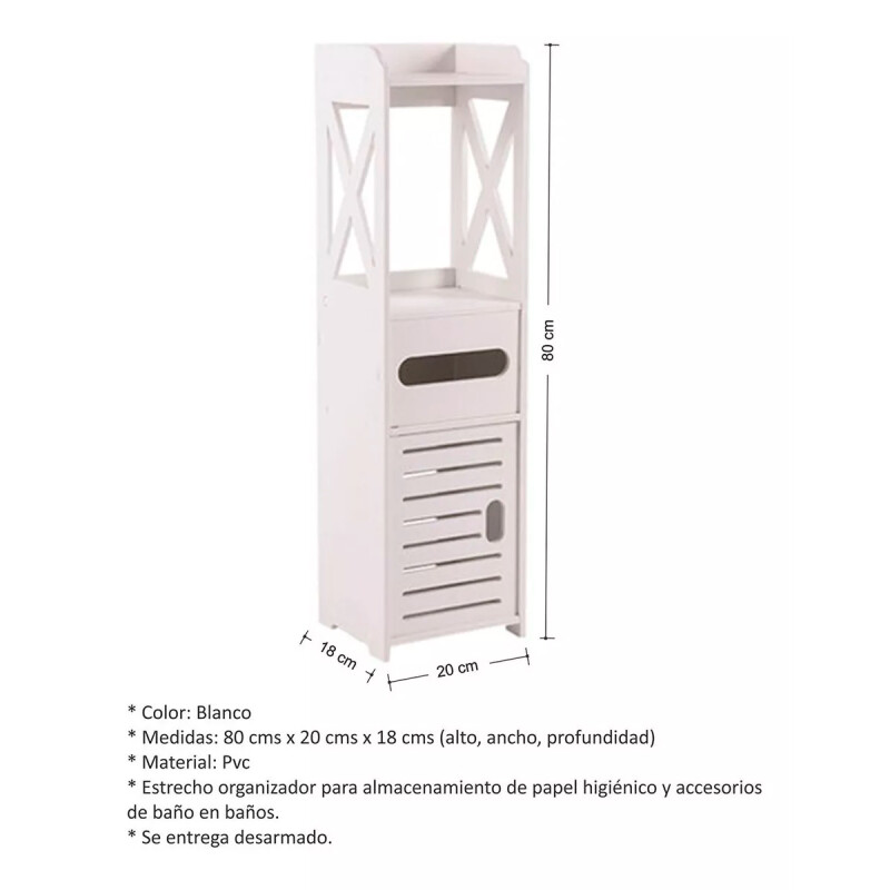 Organizador para espacios reducidos 80 x 18 x 20 cm BLANCO