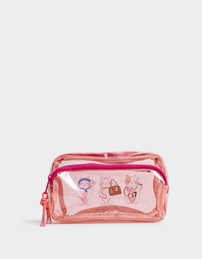 Cartucheras PVC Cartuchera Transparente Gatitos - Rosa Claro