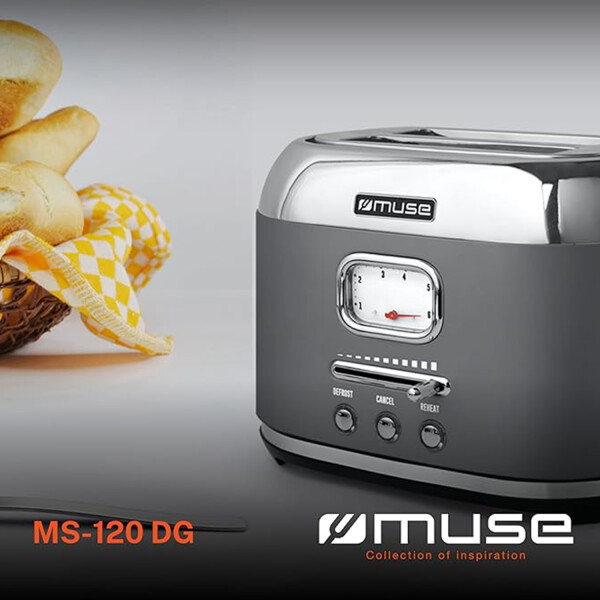 Tostadora Vintage Muse Ms120ag Auto Stop 2 Panes NEGRO