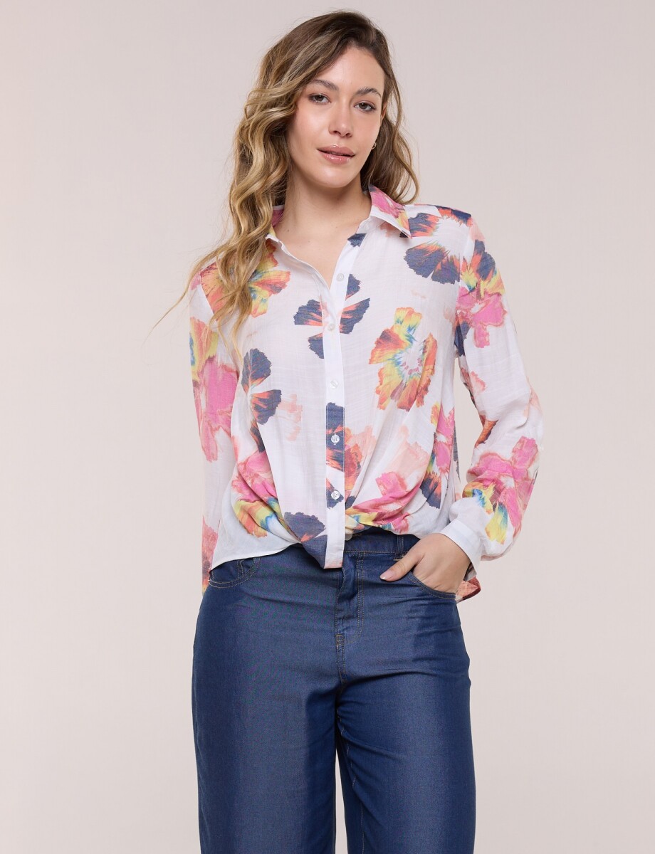 Camisa Botones Nudo - Blanco/multi 