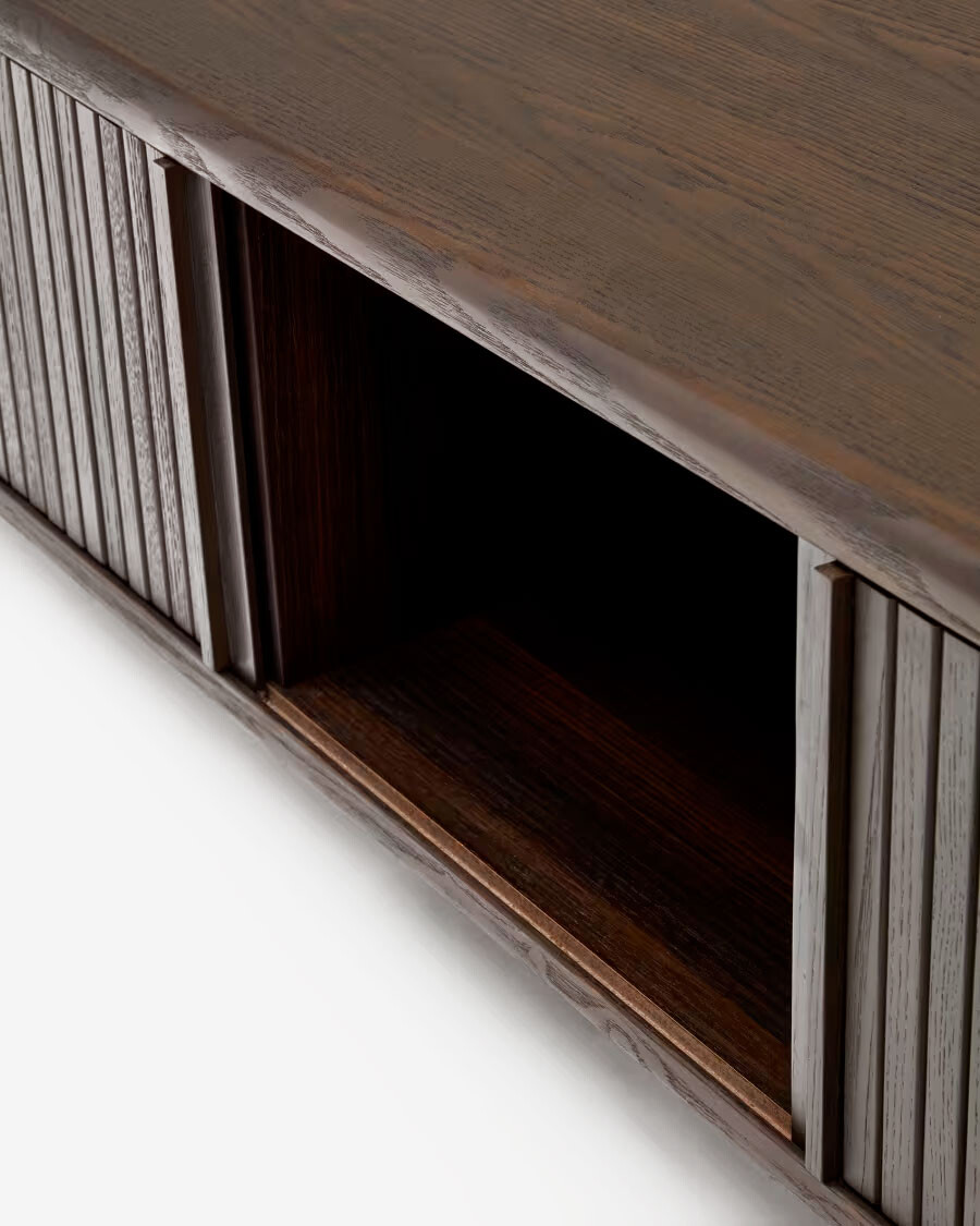 Mueble TV Mailen 2 puertas en chapa de fresno con acabado oscuro 120 x 50 cm
