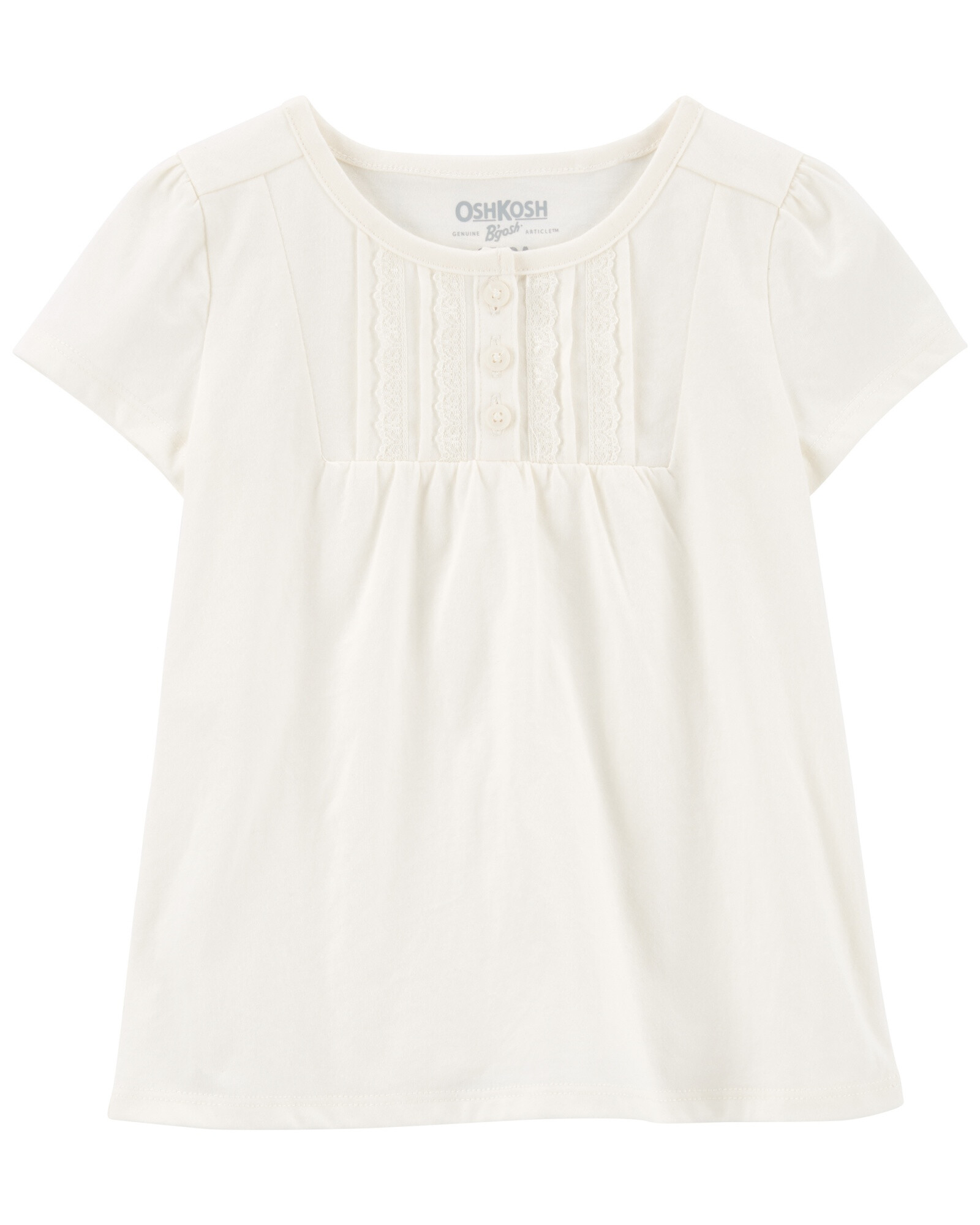 Blusa de algodón manga corta con botones y detalle de encaje 0