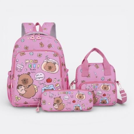 Kit Escolar Capibara Mochila + Cartuchera + Lonchera Rosa
