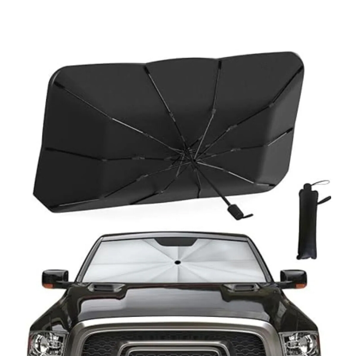Parasol Para Auto con Funda Tipo Paraguas Con Filtro UV - Negro 