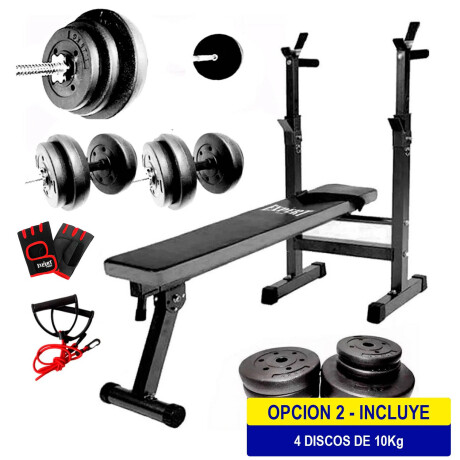 Banco De Pecho + Barra 1.50m + 2 Mancuernas + 40kg 4x10Kg