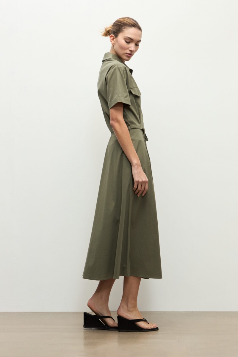 Maxi vestido camisero verde oliva