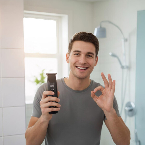 Afeitadora Cortadora De Pelo Barba inalámbrica Lcd HTC AT508 Color Negro