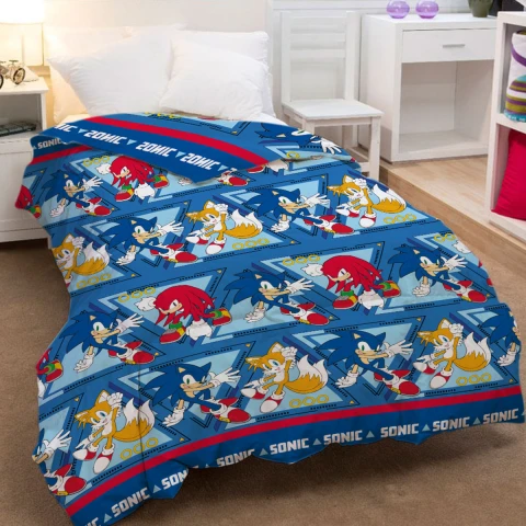 Colcha Infantil Sonic 1 Plaza 100% Microfibra AZUL FRANCIA