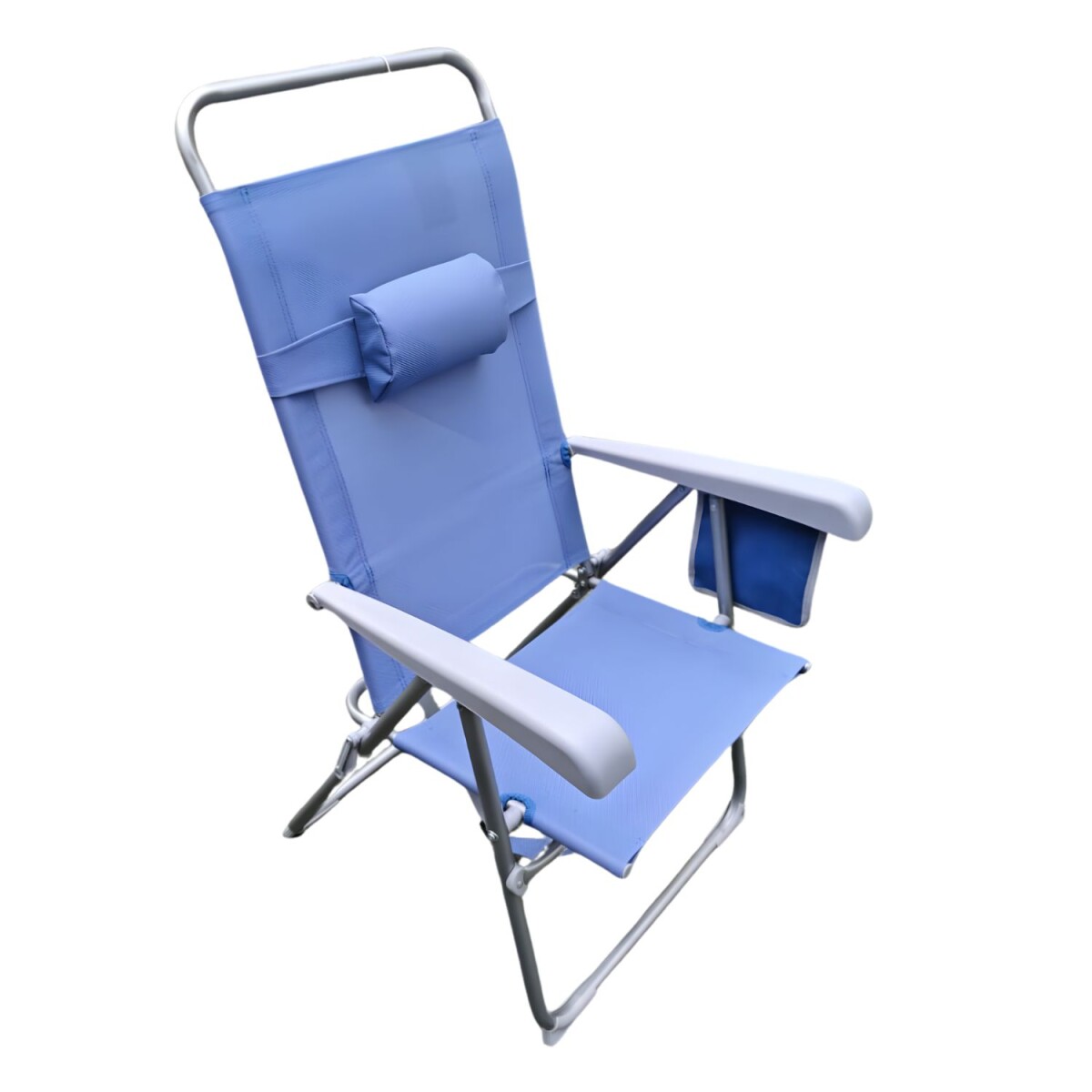 Silla Reposera de Playa Tipo Mochila con Almohada y Bolsillo - Azul Claro 