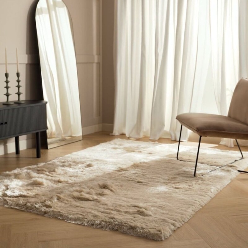 Alfombra Peluda Shaggy Pelo Alto Antideslizante Premium Color beige claro