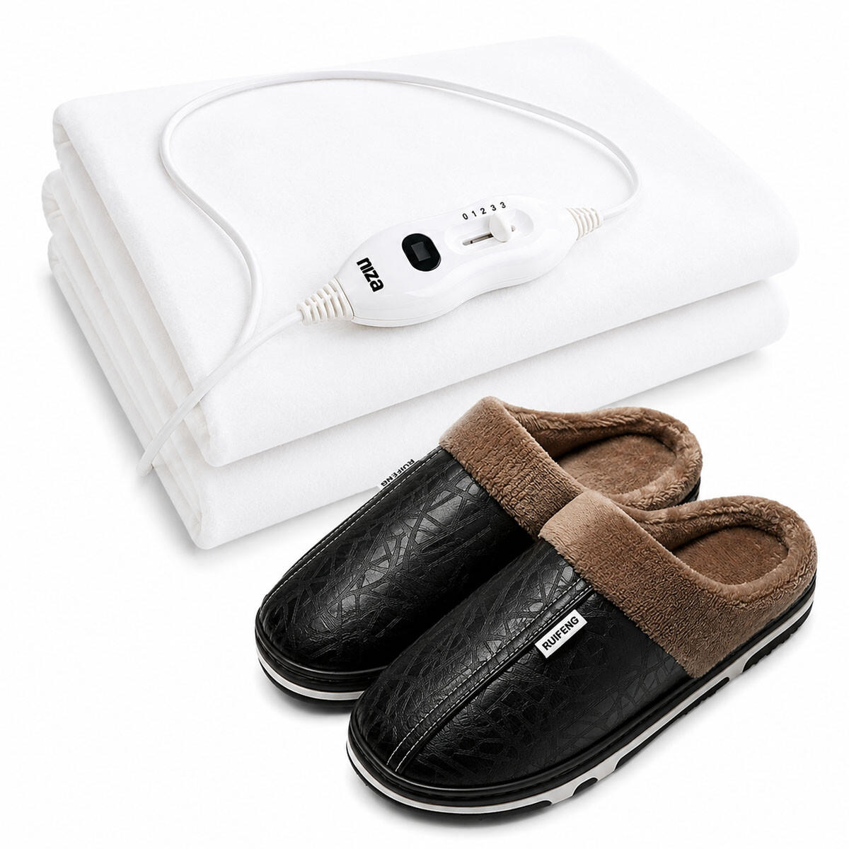 Set Pantufla Cuerina Unisex + Calienta Cama 1 Pza 3 Niveles - Negro 