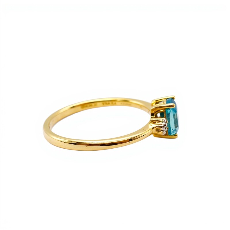 Anillo Halo-Oro Bajo-Piedra Agua marina y Zirconia-AN8159 conpiedra