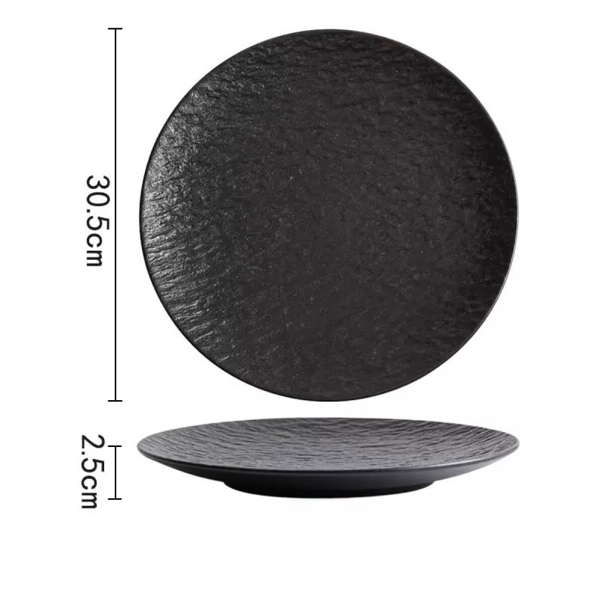 Plato Cerámica Negra - Línea Black Stone – Ø30.5 x 2.5 cm 