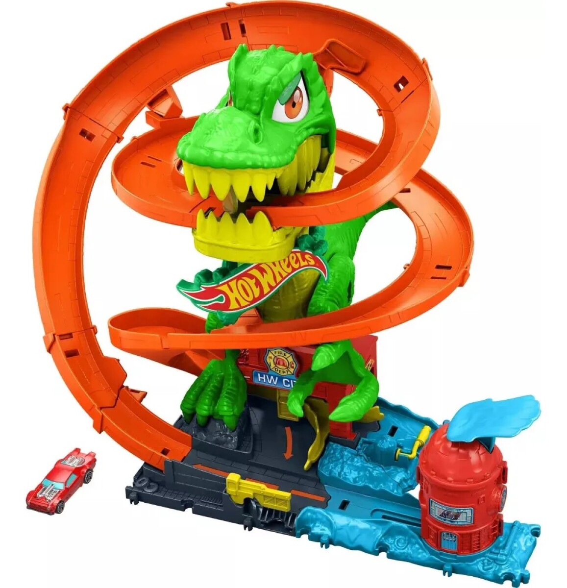 Hot Wheels Pista Jurassic World T-rex Vs Fire Station 36 Cm 
