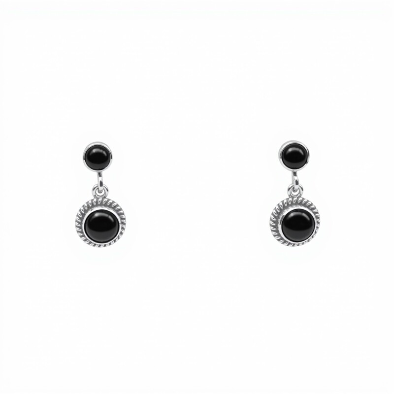 Caravanas Circulo-Plata 925-Piedra Ónix-CA3312 conpiedra