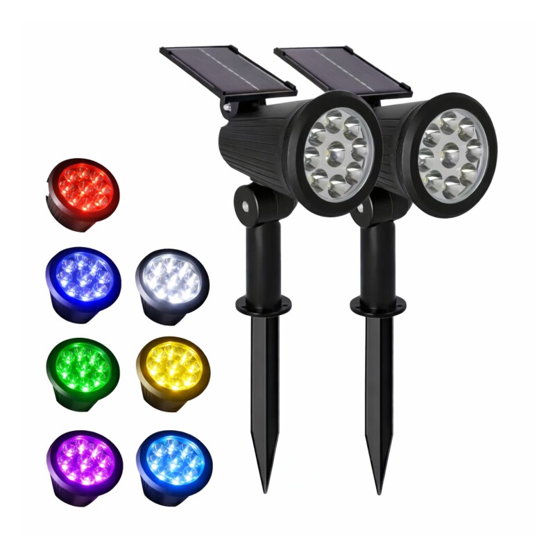 Pack 2 Focos Lamparas Solar Estaca Jardin Luz Led Multicolor Pack 2 Focos Lamparas Solar Estaca Jardin Luz Led Multicolor