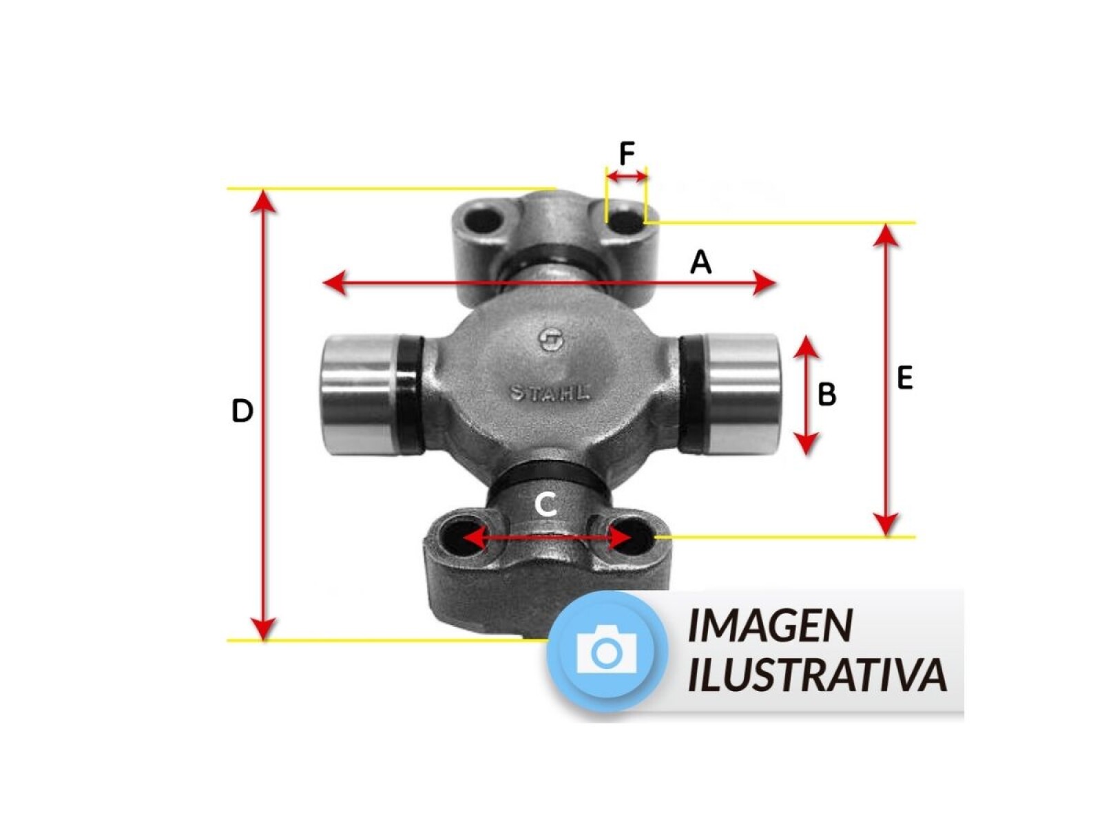 CRUCETA A:106.1mm B:30.1mm C:36.5mm D:107.9mm E:87mm F:9 