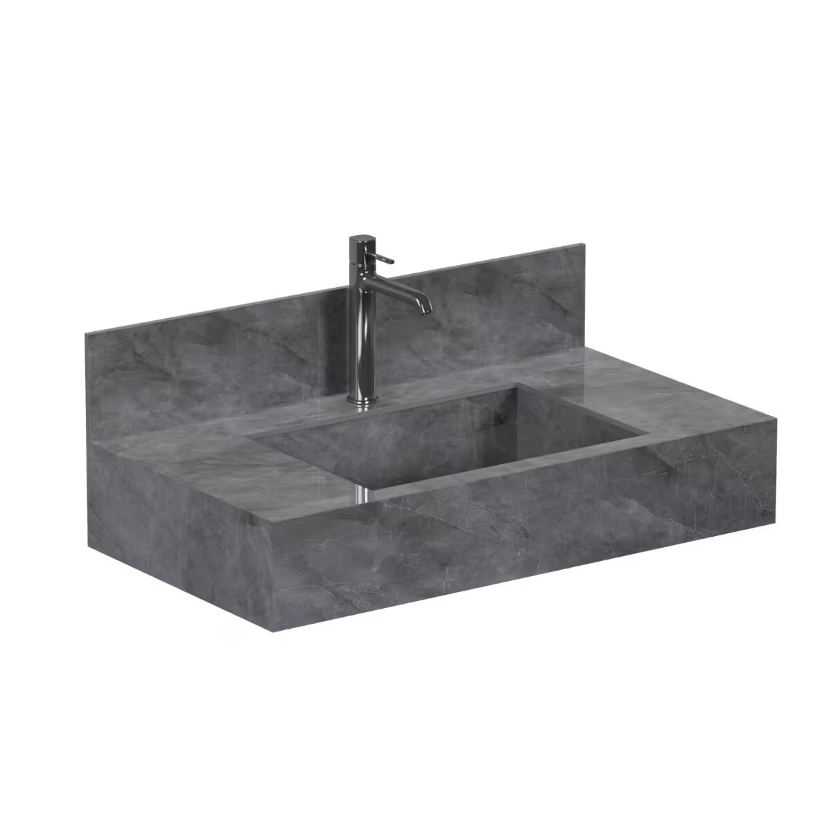 Mueble De Baño Suspendido De Porcelanato Gris Napoles 80 Cm Con Bacha Incorporada 