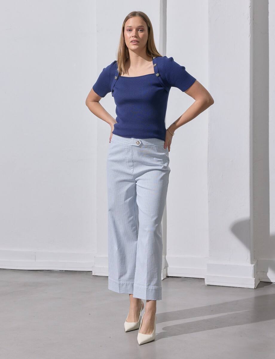 Pantalon Wide Leg Ankle Lineas - Celeste/multi 