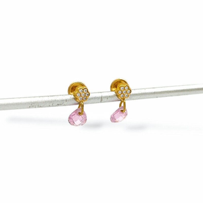 Caravanas Flor y Lagrima Zirconia rosa - Oro bajo - Zirconias rosa y blanca - CA8163 conpiedra