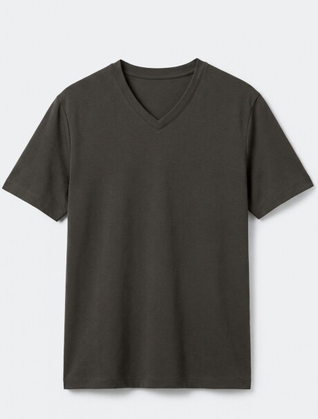 CAMISETA BÁSICA WORLD CUELLO EN V VERDE MUSGO