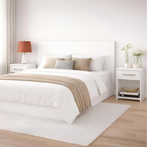 Respaldo de Sommier C/ 2 Mesas de Luz - MDP - BLANCO Respaldo de Sommier C/ 2 Mesas de Luz - MDP - BLANCO