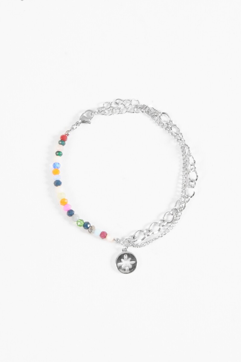 Pulsera dije estrella con piedras plateado