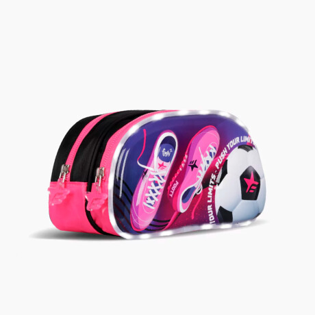 Cartuchera Footy Botines Con Luz, Doble Cierre Rosa