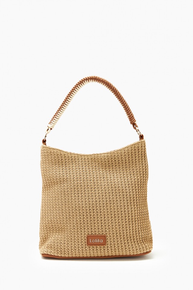 Bolso rafia con asas de eco cuero beige