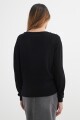 Sweater escote en V liso NEGRO