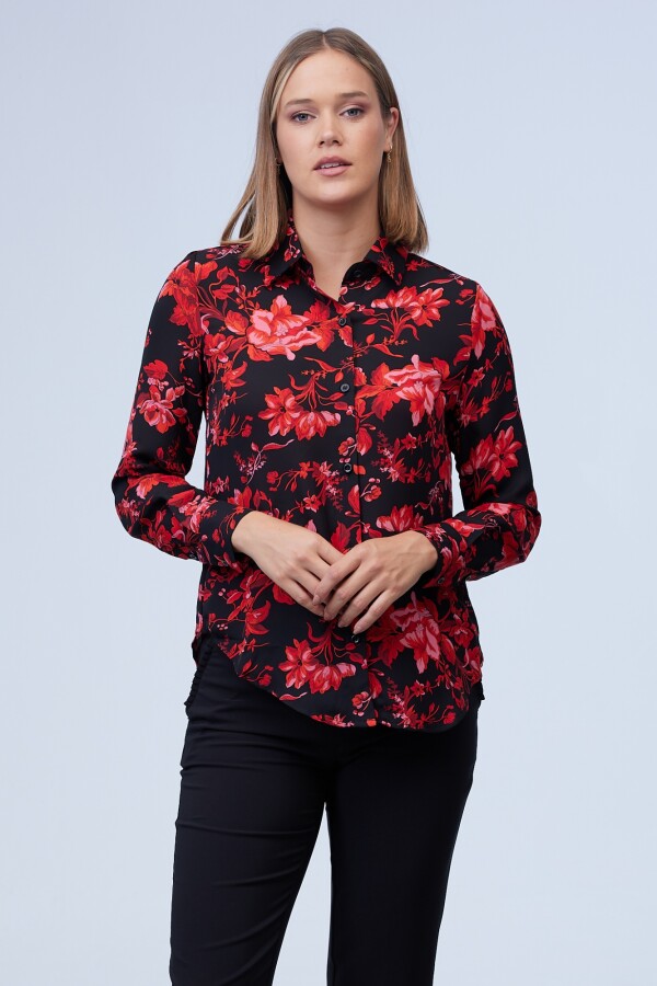 Camisa Flores NEGRO/ROJO