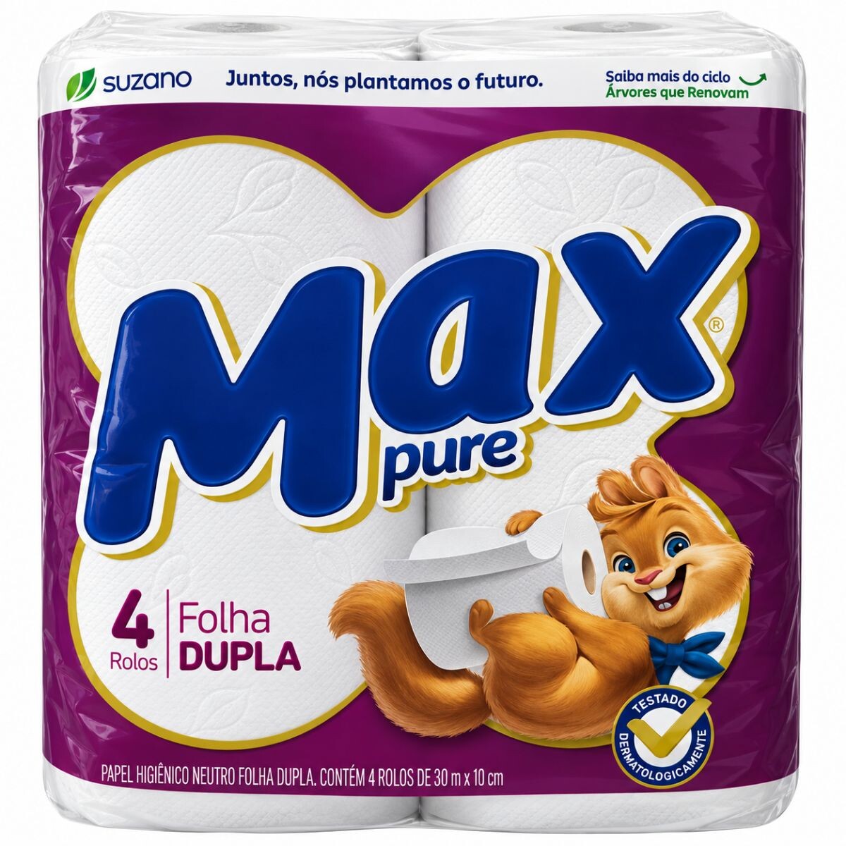 PAPEL HIGIENICO MAX PURE DOBLE HOJA 30 MT 4 ROLLOS 