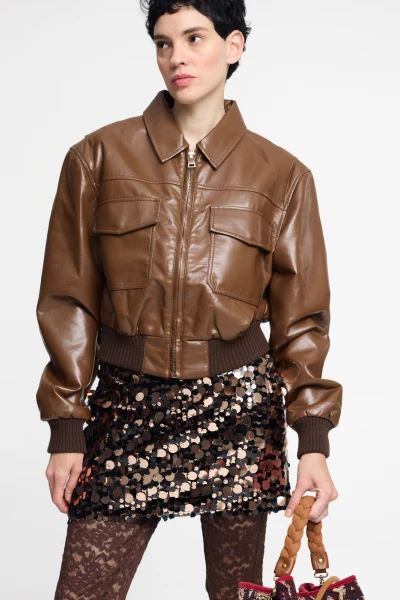 CHAQUETA BIKER CORTA Marron