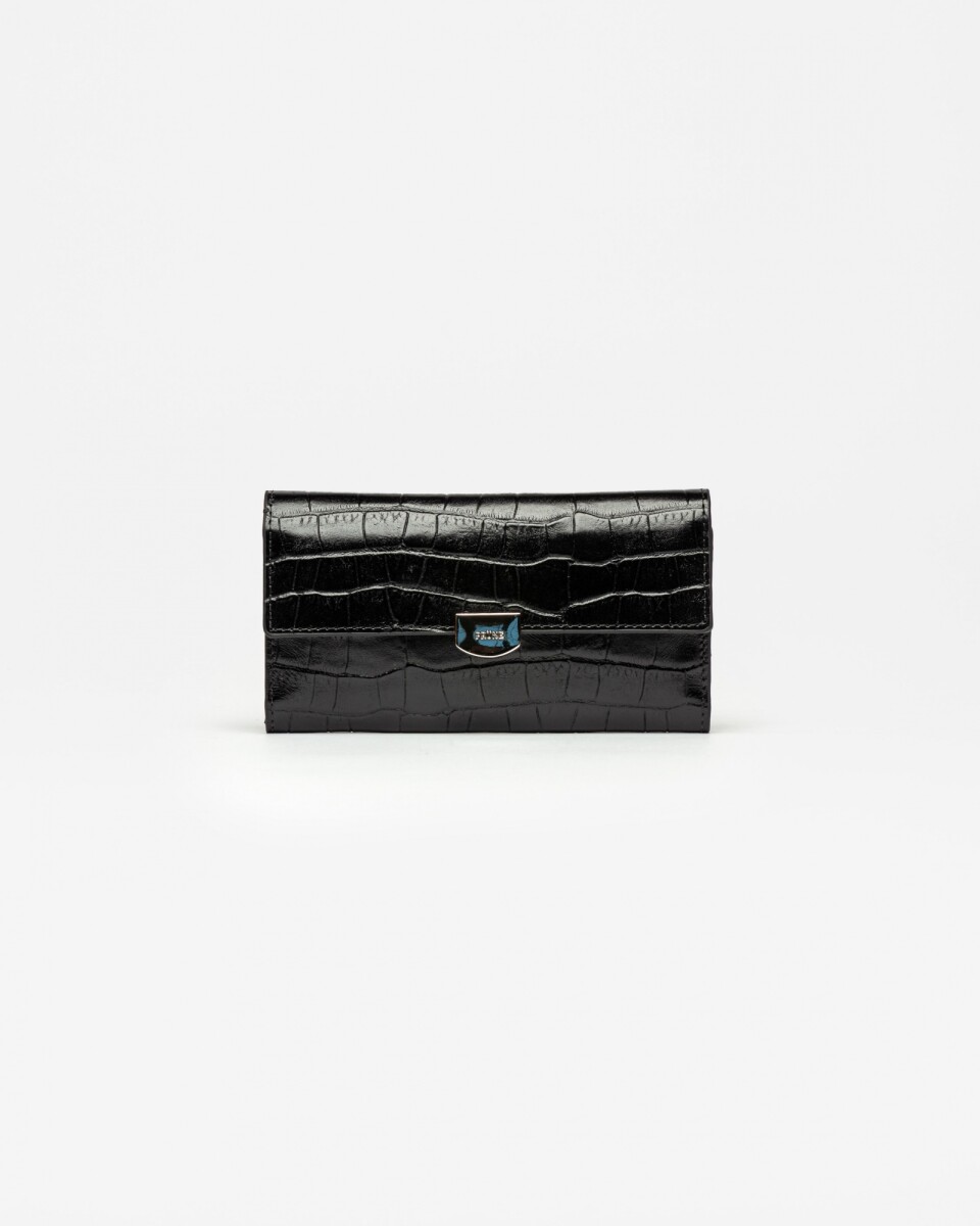 Billetera Dalia en cuero grabado Croco - Negro 