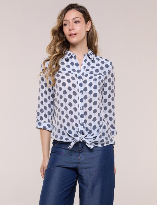 Camisa Lunares Con Nudo Frontal Y Bolsillo BLANCO/MULTI