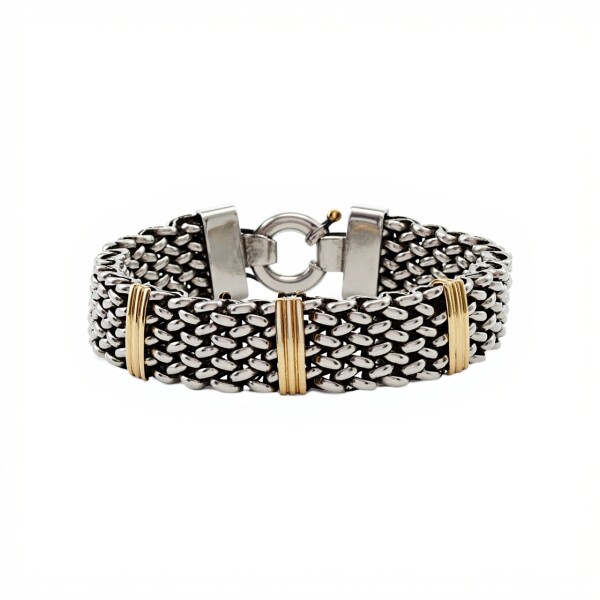 Pulsera Ancha-Plata y Oro-Sin piedra-PU5027 sinpiedra