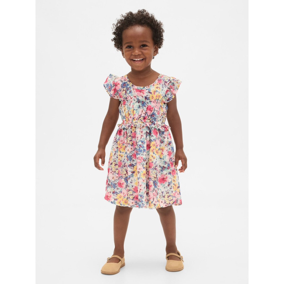 SL KEY FLORAL SMOCK RFL DRESS - IVORY FROST FLORAL 