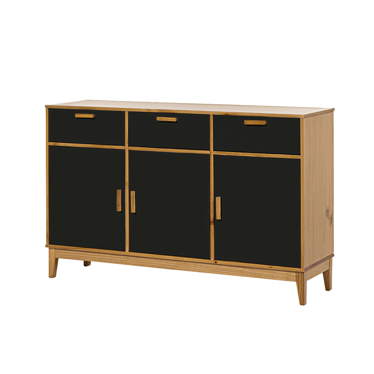 Aparador en madera maciza - 3 puertas 3 cajones - Negro 