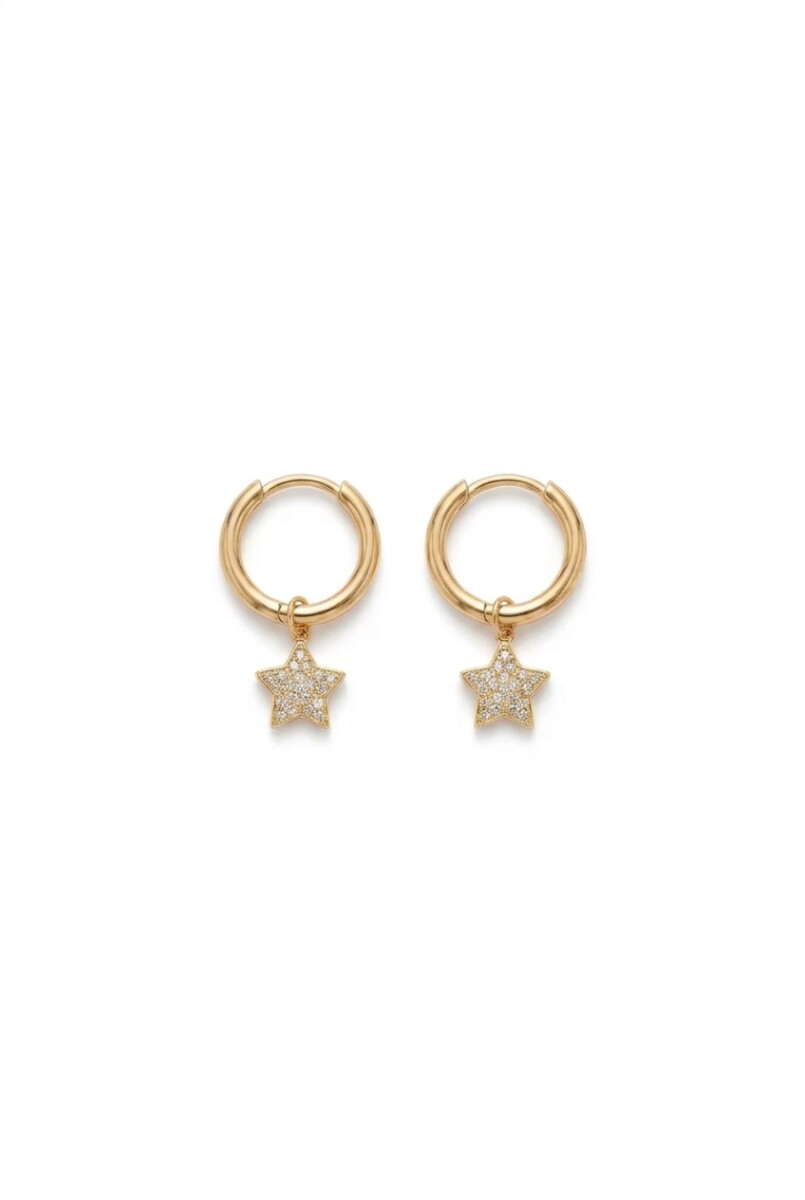 Aros acero estrella strass - dorado 