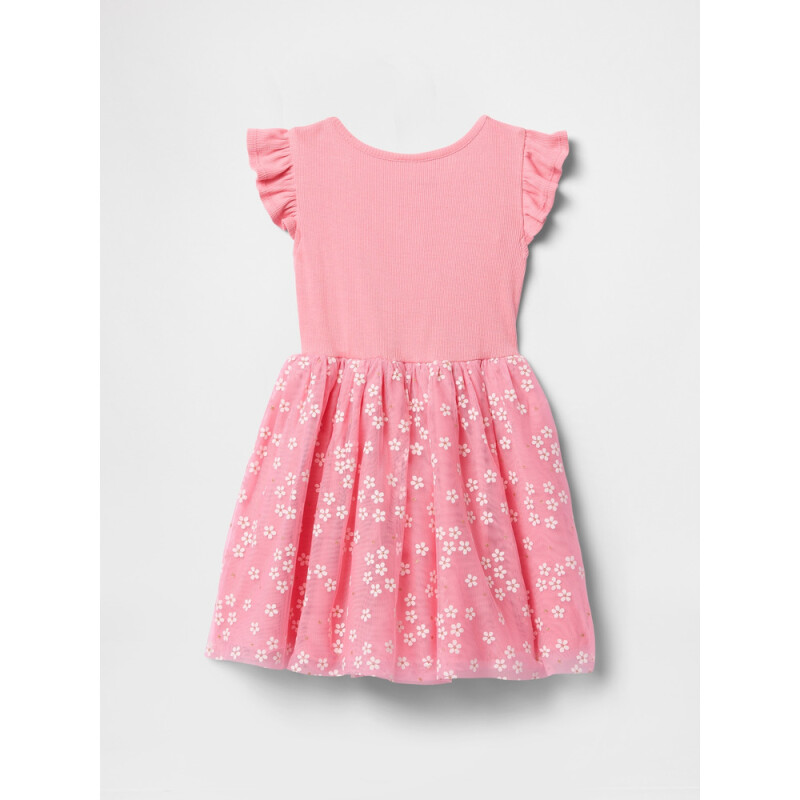 SS RIB 2 TULLE DRESS CORAL FROST