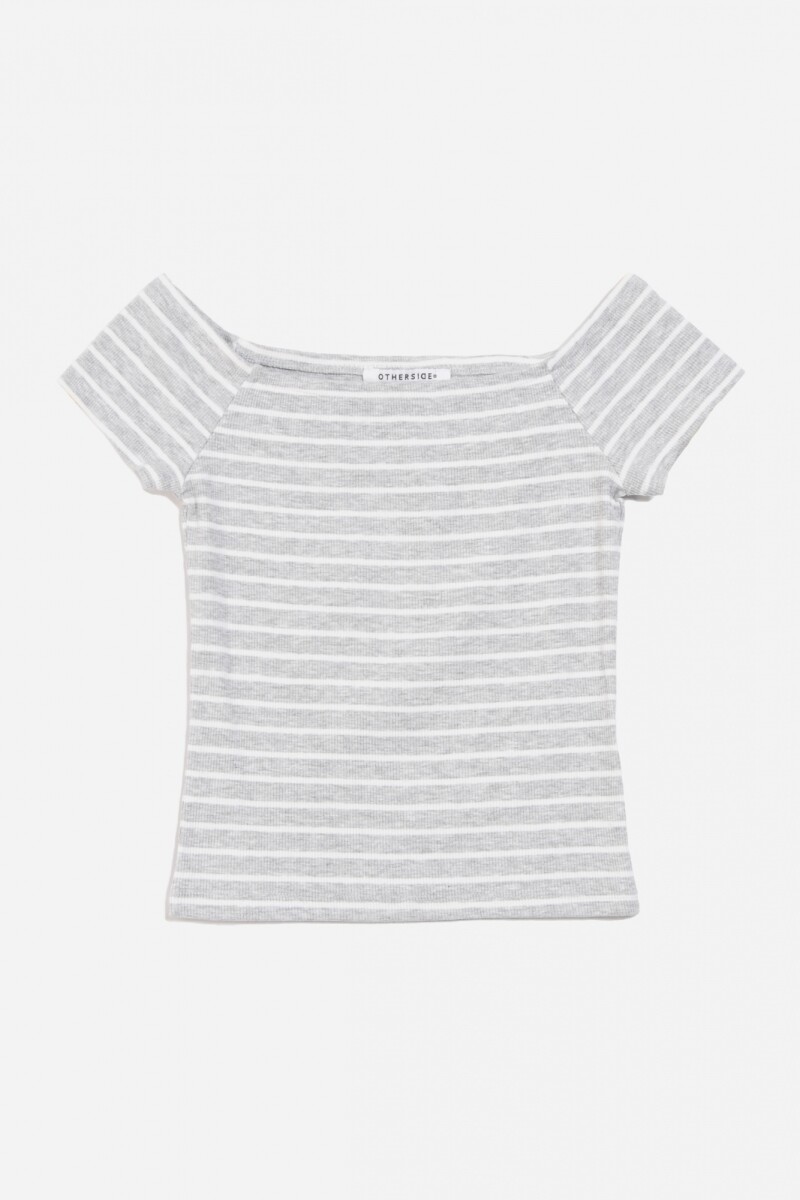 Remera off shoulder a rayas GRIS