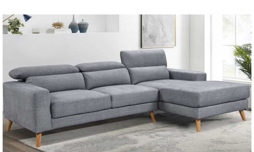 Sofá Chaise MILO en Tela Easy Clean Gris