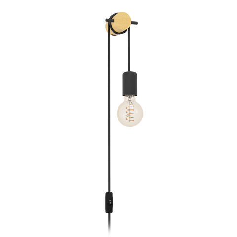 Lámpara de pared acero negro y madera E27 BUDDON EG4250
